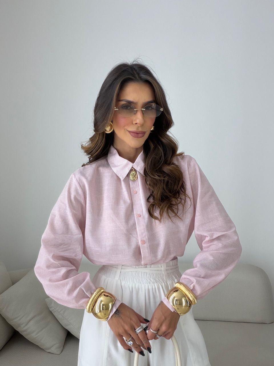 CAMISA ANA LUIZA LISTRAS ROSA