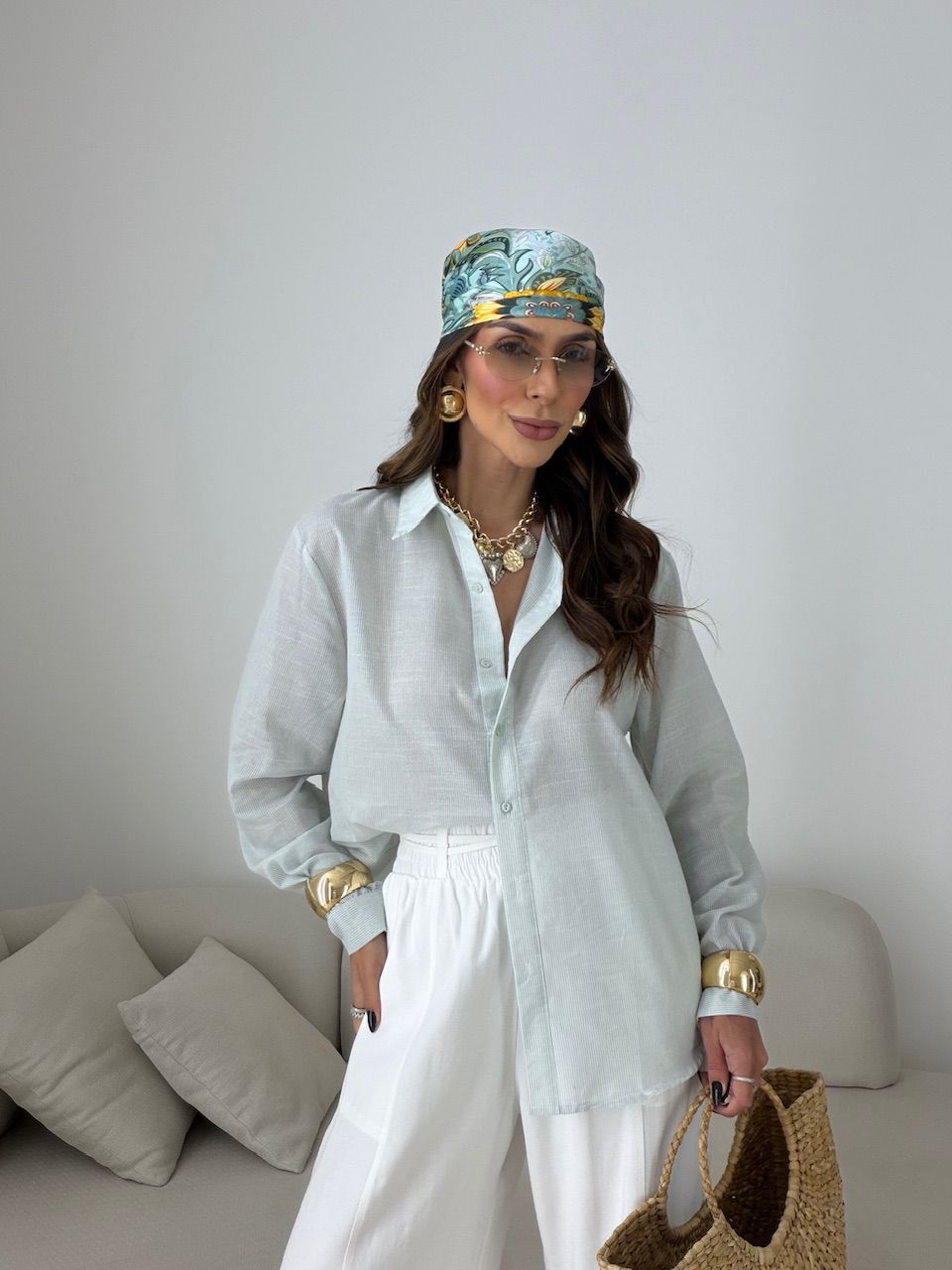 CAMISA ANA LUIZA LISTRAS VERDE - 0079900014 - CAROLLA FERRARO