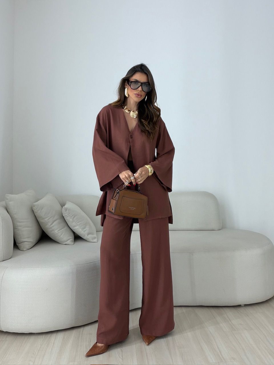 CONJUNTO ODETTE CALÇA MARROM