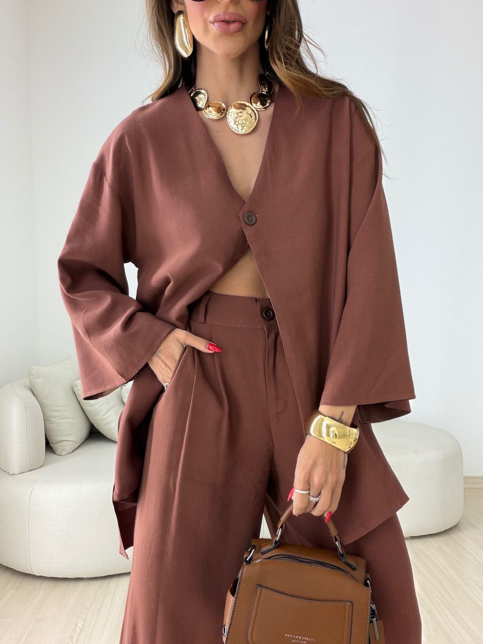CONJUNTO ODETTE CALÇA MARROM