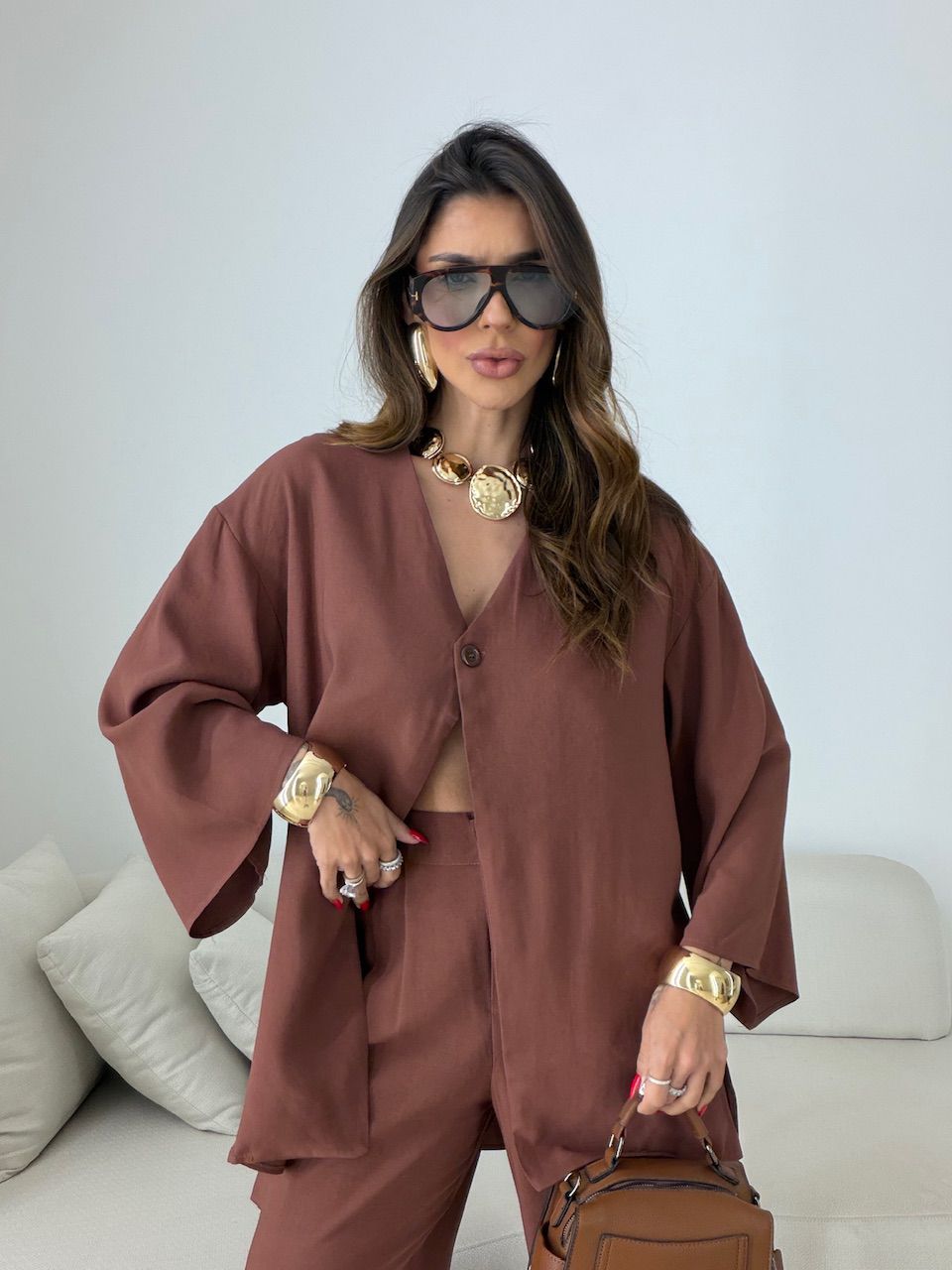 CONJUNTO ODETTE CALÇA MARROM