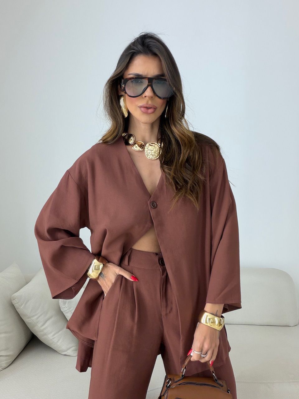 CONJUNTO ODETTE CALÇA MARROM