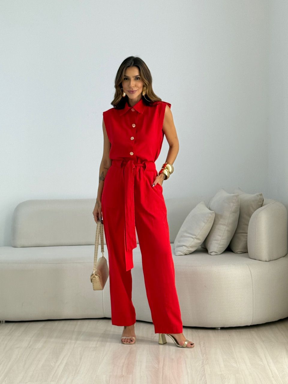 MACACÃO PRISCILA FAIXA VERMELHO - 0070900277 - CAROLLA FERRARO