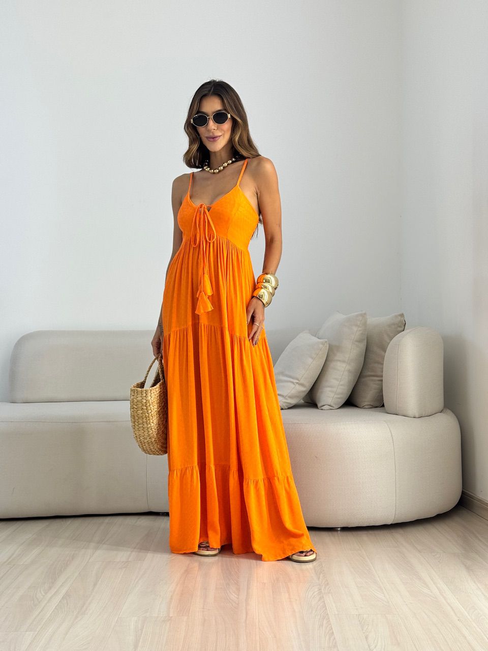 VESTIDO CECÍLIA ALCINHA LARANJA - 0070300068 - CAROLLA FERRARO