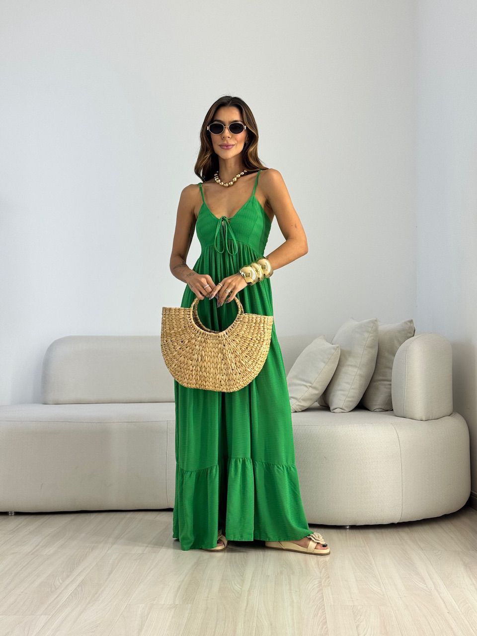 VESTIDO CECÍLIA ALCINHA VERDE BANDEIRA