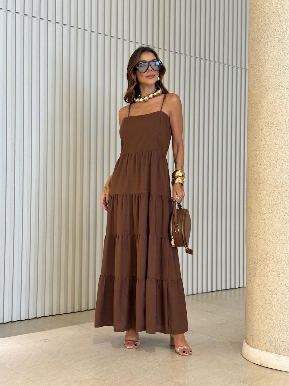 VESTIDO JÉSSICA ALCINHA MARROM