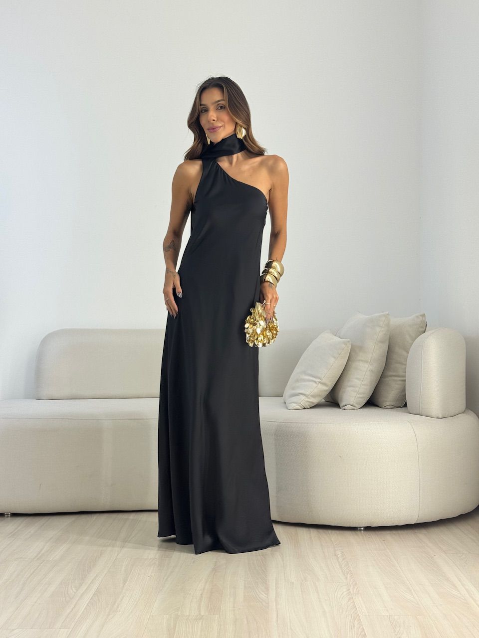 VESTIDO REGIANE NULA MANGA PRETO - 0072280032 - CAROLLA FERRARO