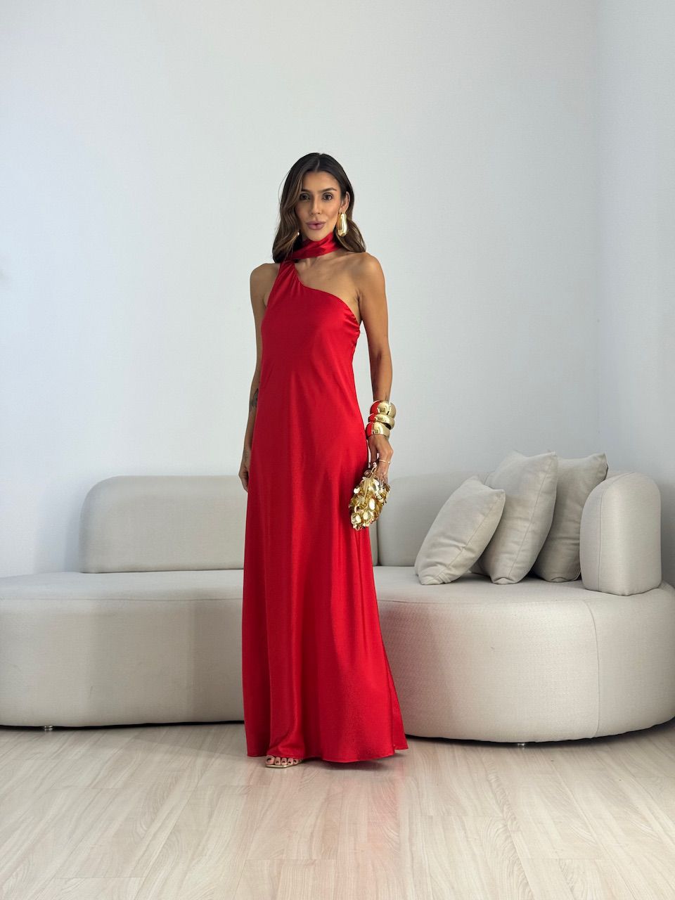 VESTIDO REGIANE NULA MANGA VERMELHO - 0072280277 - CAROLLA FERRARO
