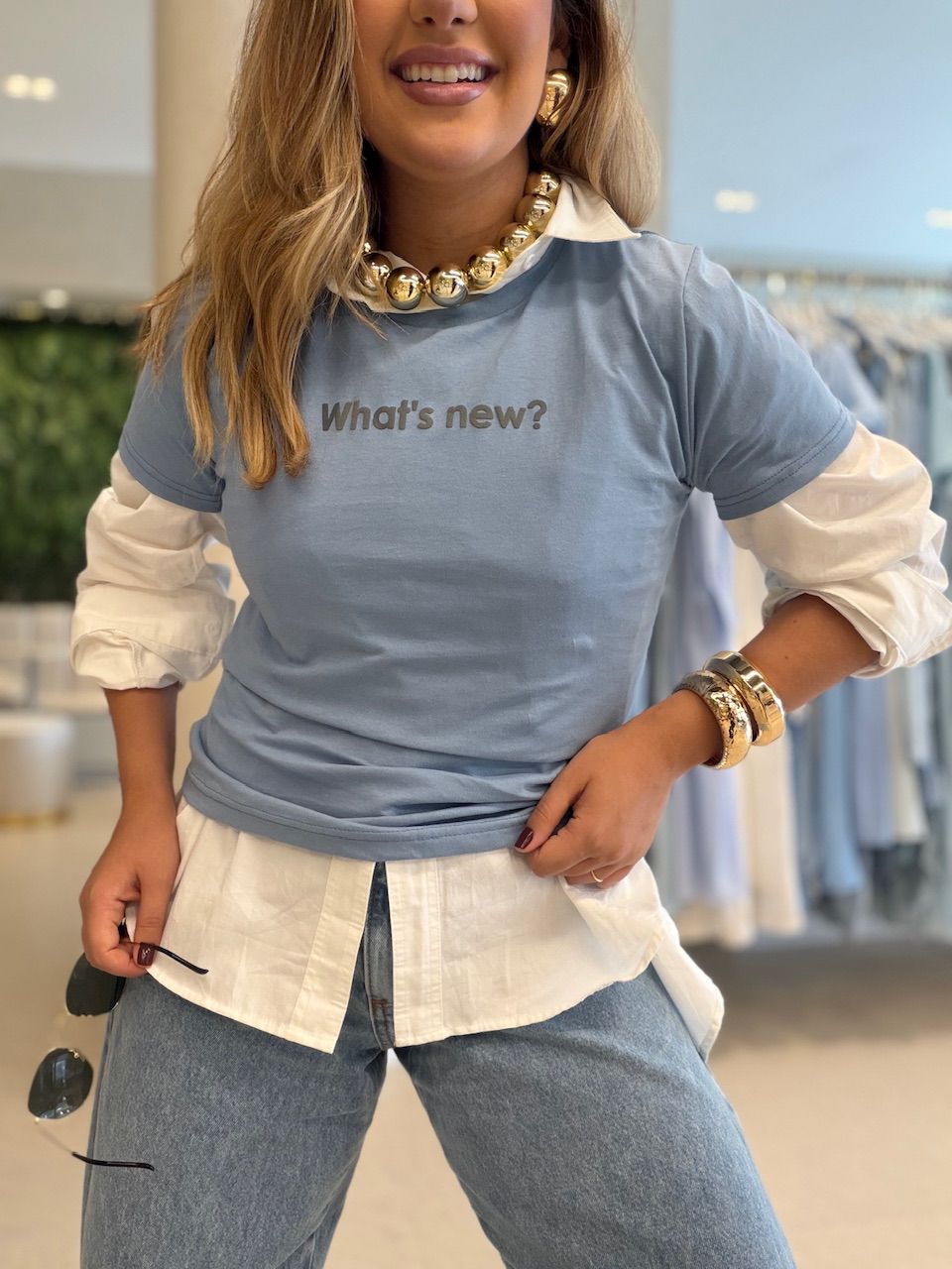 T-SHIRT LAILA BABY LOOK AZUL - 0075100109 - CAROLLA FERRARO