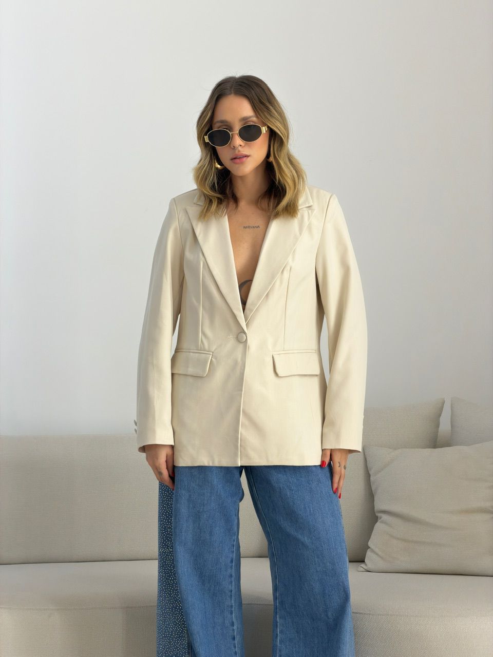 BLAZER JORDANA FORRADO MARFIM - 0076300056 - CAROLLA FERRARO