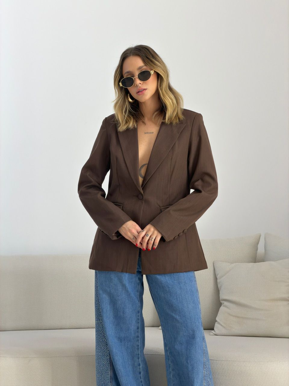 BLAZER JORDANA FORRADO CAFÉ - 0076300160 - CAROLLA FERRARO