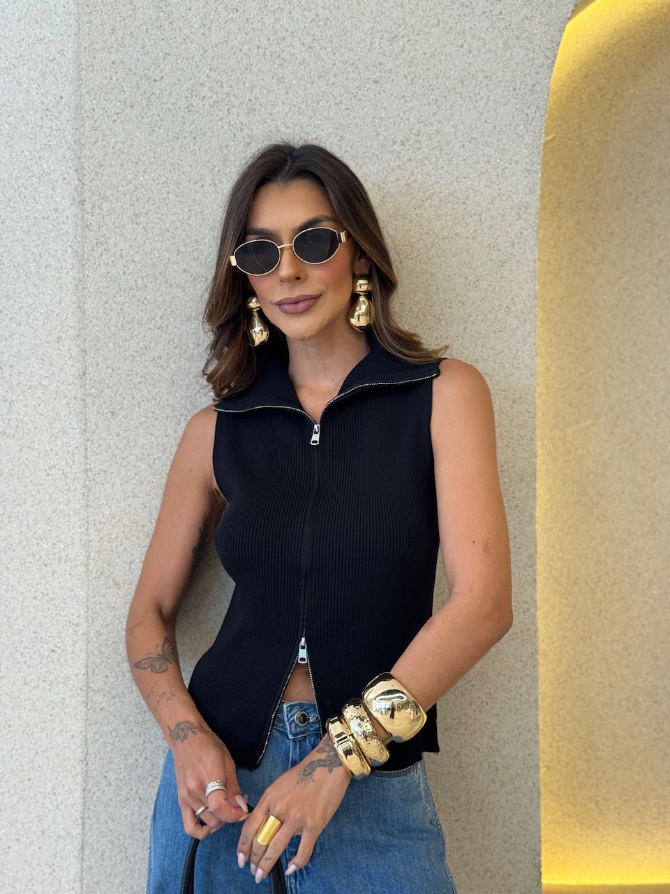 BLUSA BIA ZÍPER PRETA - 0076260033 - CAROLLA FERRARO