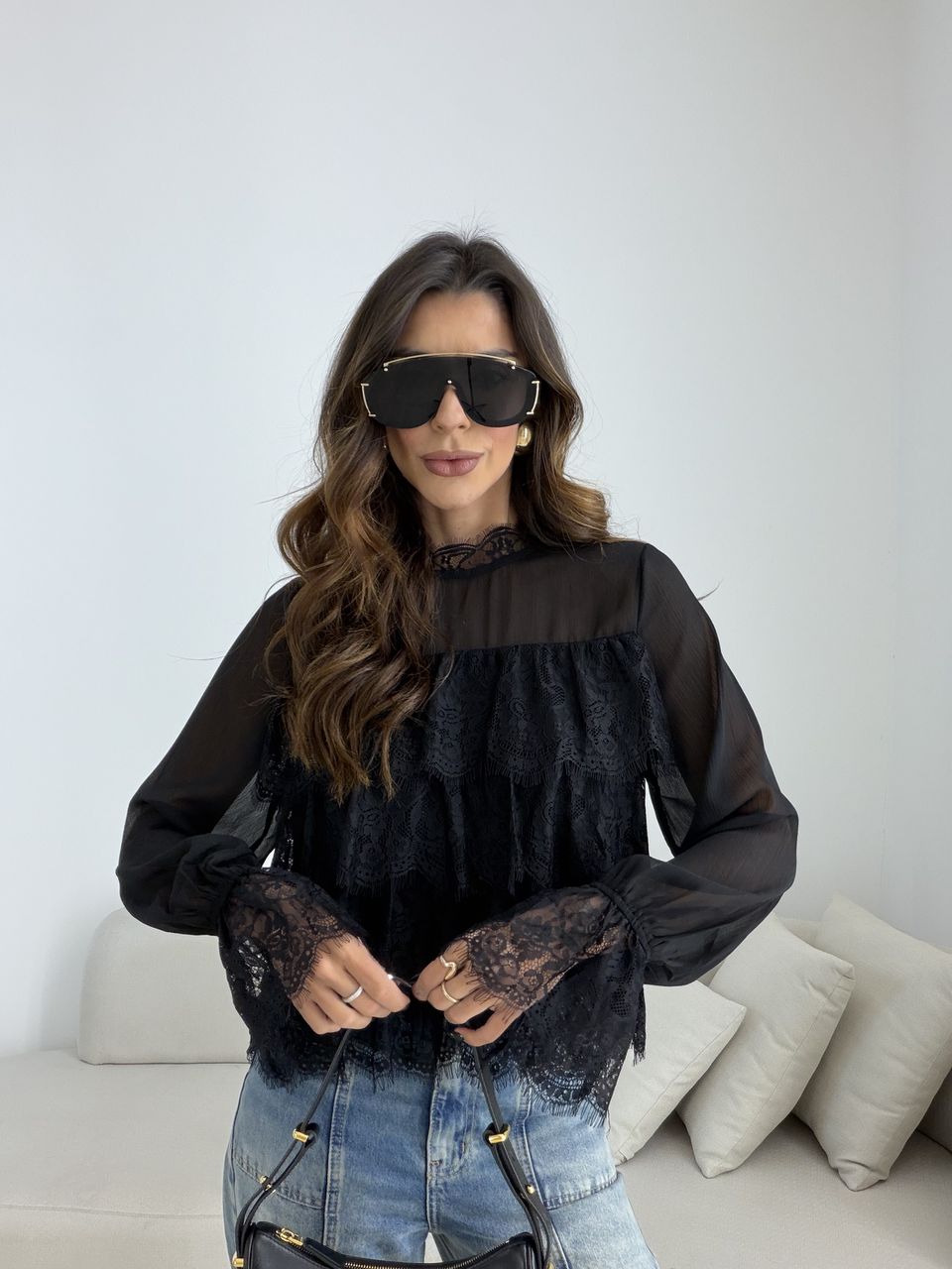 BATA ANA CECILIA RENDA PRETA - 0077390033 - CAROLLA FERRARO