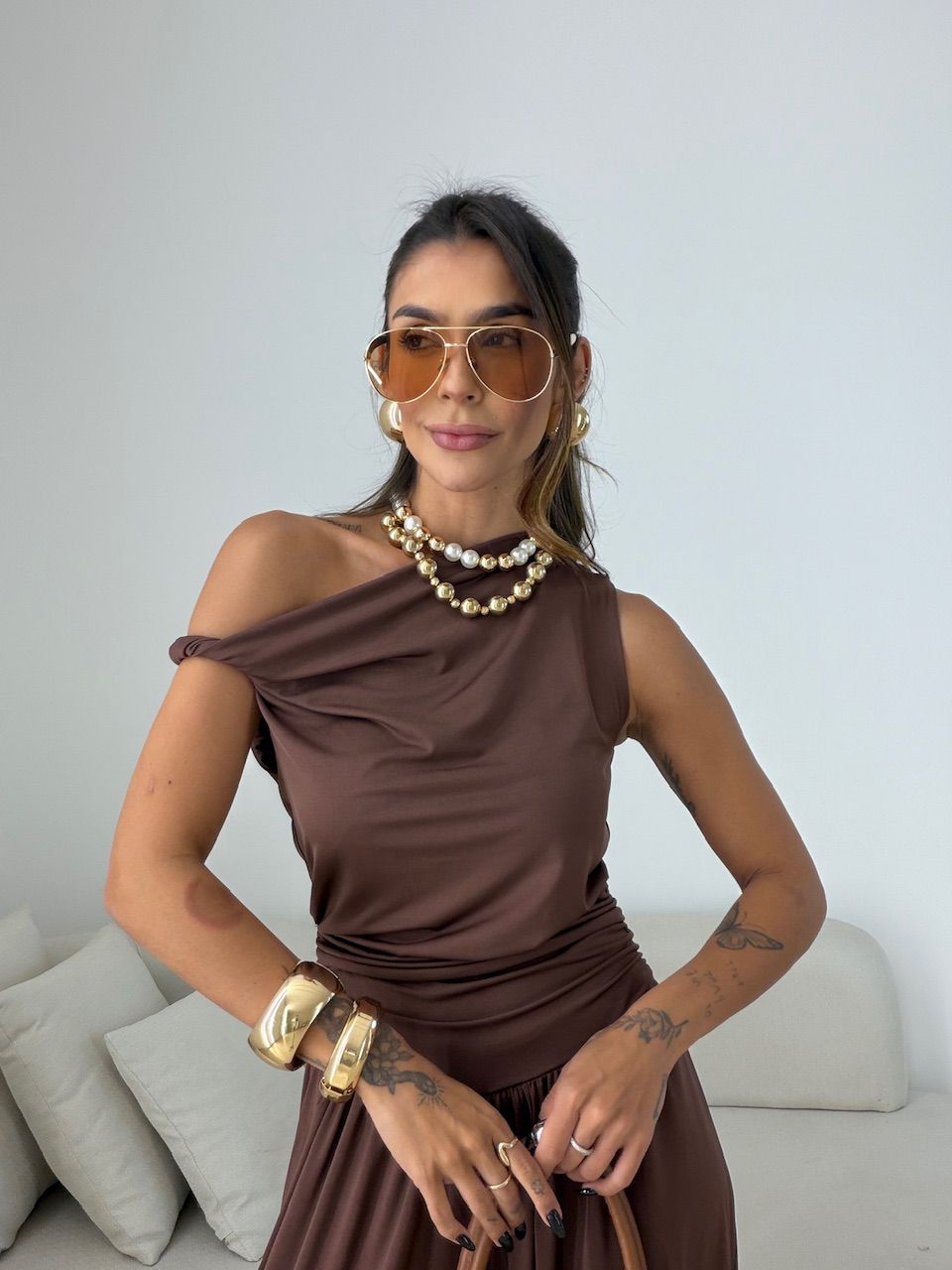 BLUSA MÁRCIA DRAPEADA MARROM