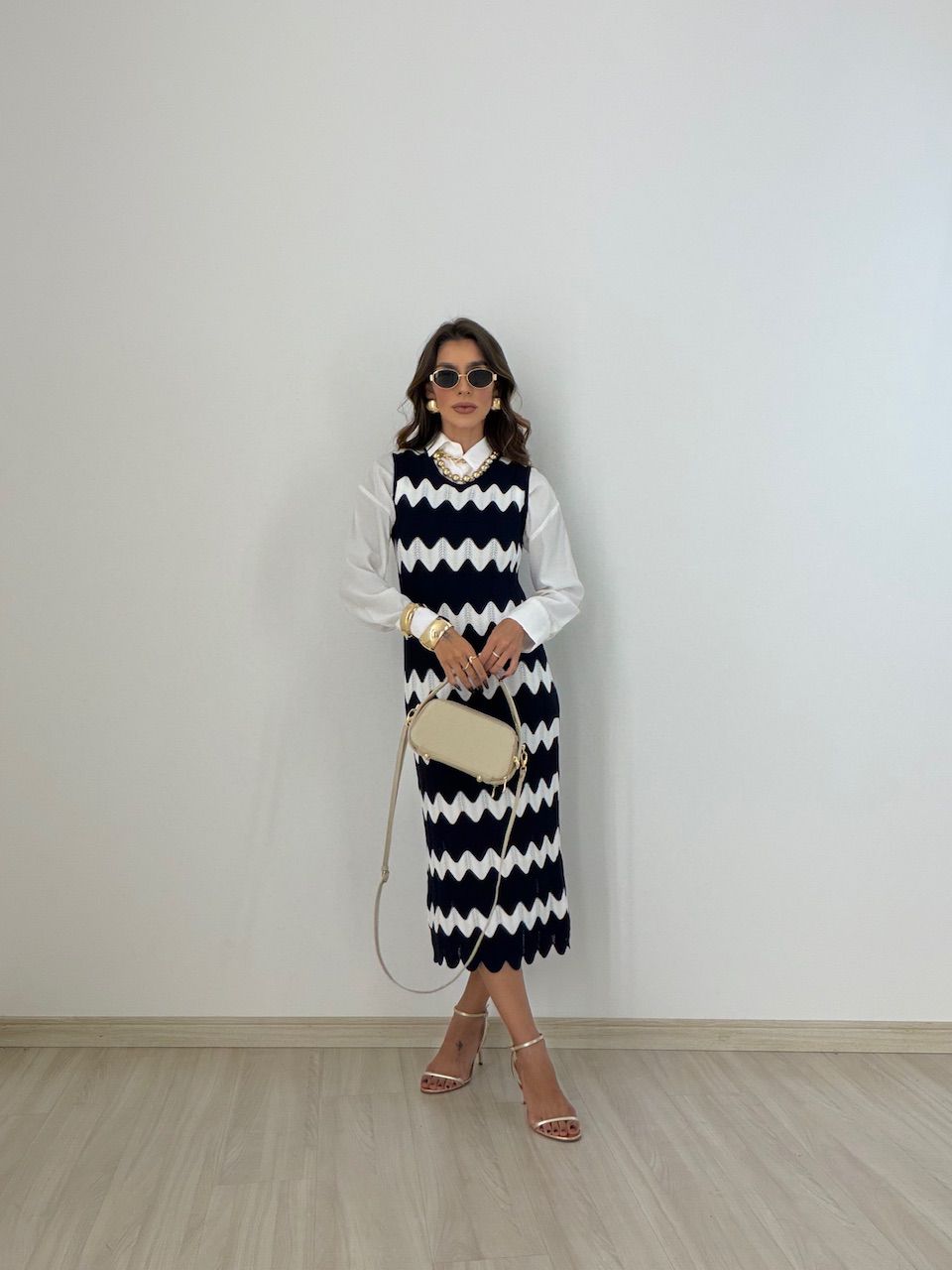 VESTIDO MARIA PAULA TRICOT MARINHO - 0077400055 - CAROLLA FERRARO