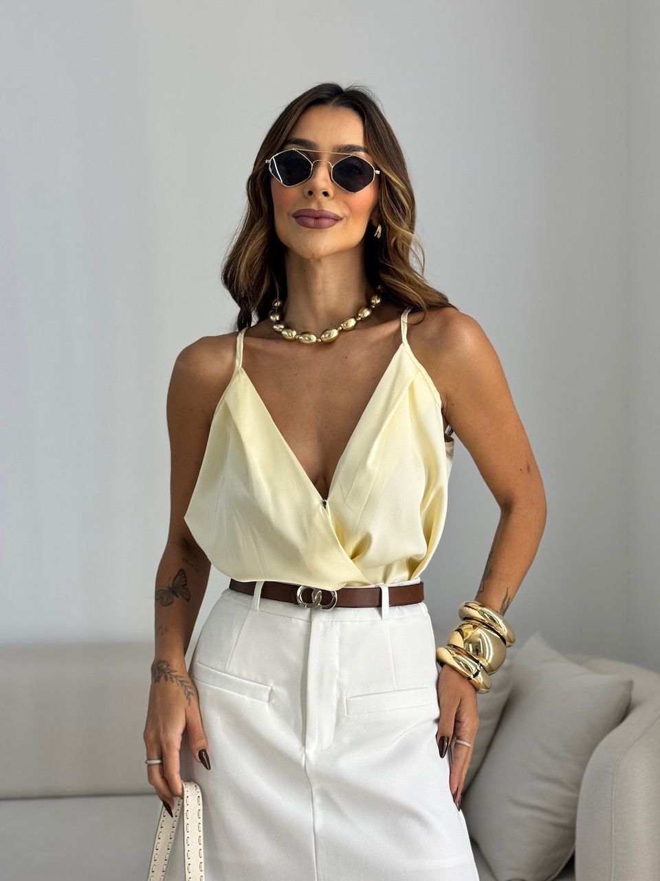 BODY VITORIA ALÇA YELLOW BUTTER - 0070480431 - CAROLLA FERRARO