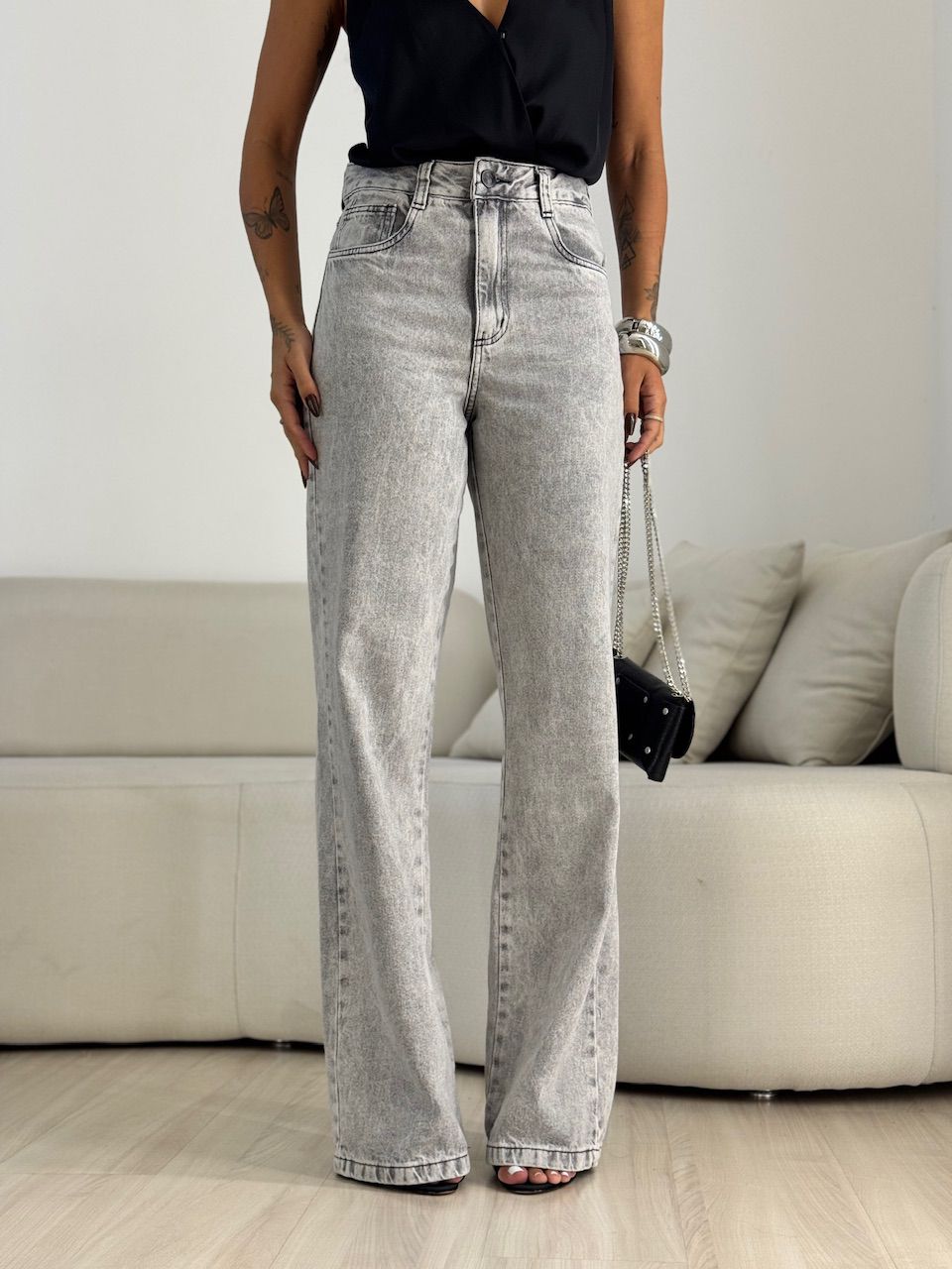 CALÇA MARCELA JEANS CINZA - 0070430091 - CAROLLA FERRARO