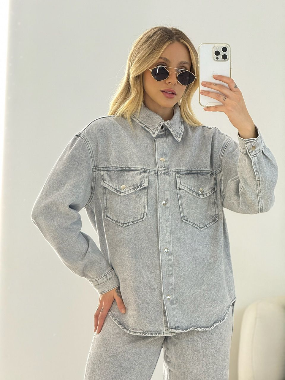 CAMISA MAIARA JEANS CINZA