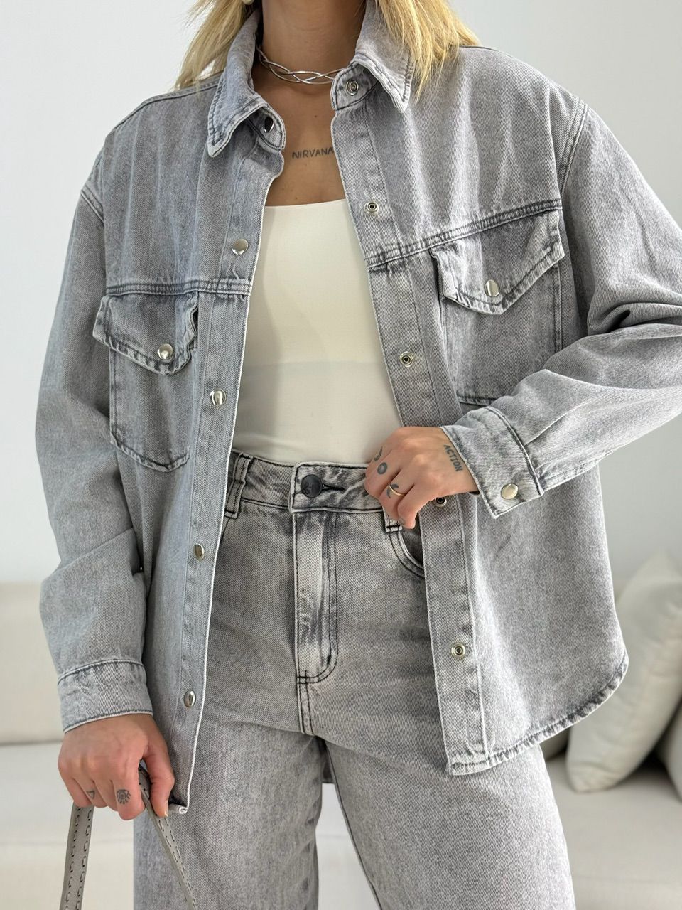 CAMISA MAIARA JEANS CINZA