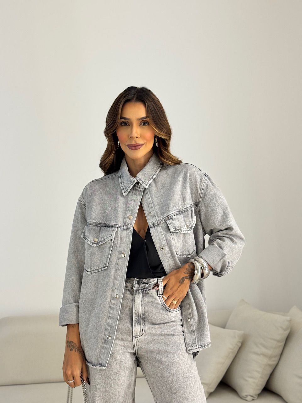 CAMISA MAIARA JEANS CINZA