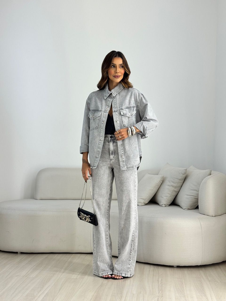 CAMISA MAIARA JEANS CINZA