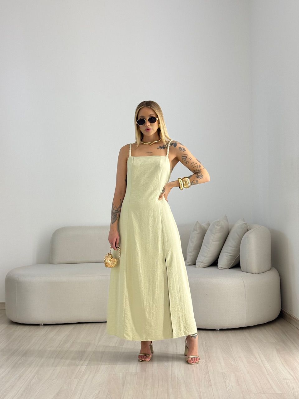 VESTIDO MAISA FENDA BABY GREEN