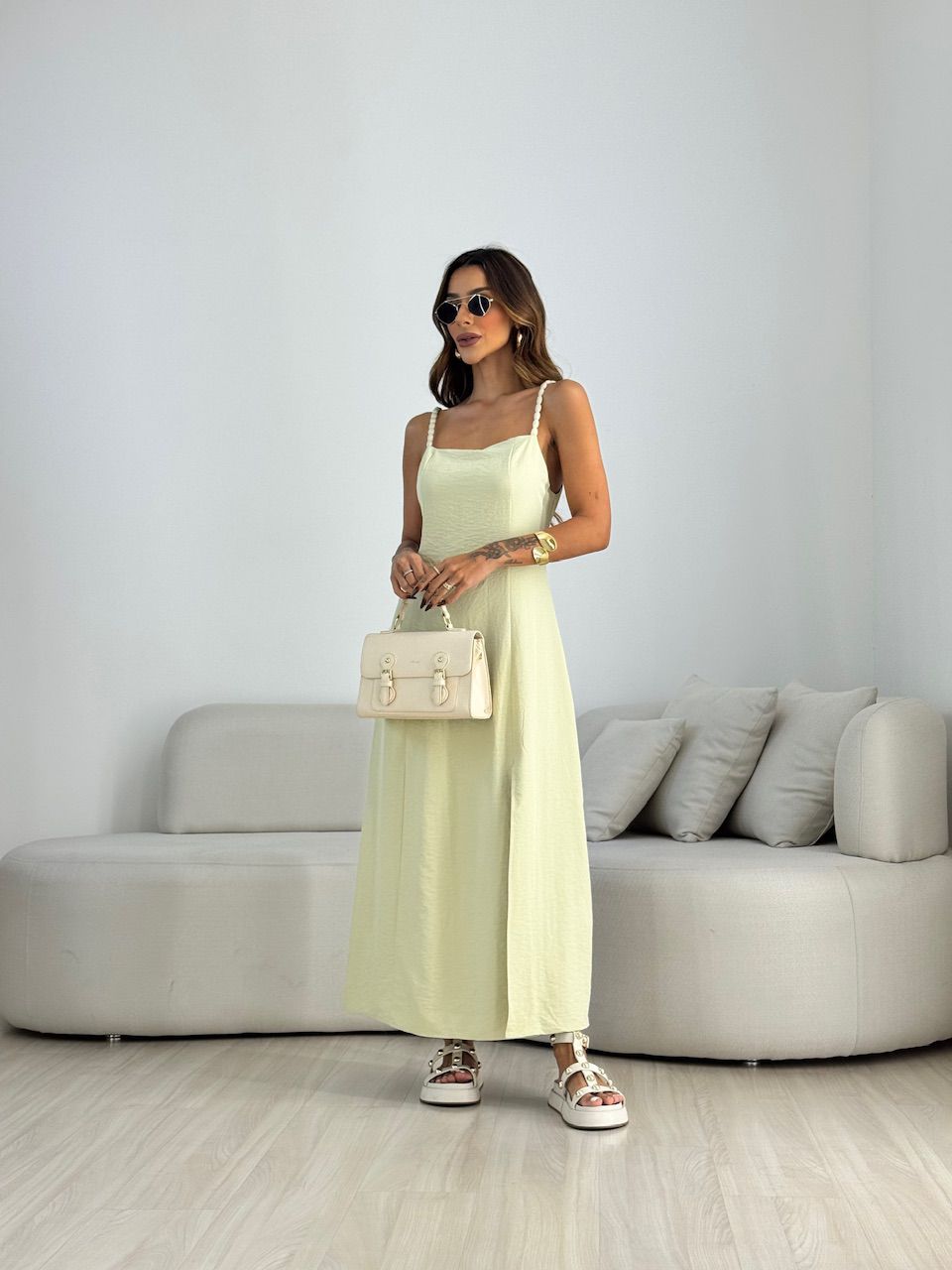 VESTIDO MAISA FENDA BABY GREEN
