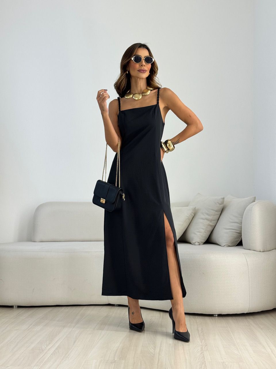VESTIDO MAISA FENDA PRETO