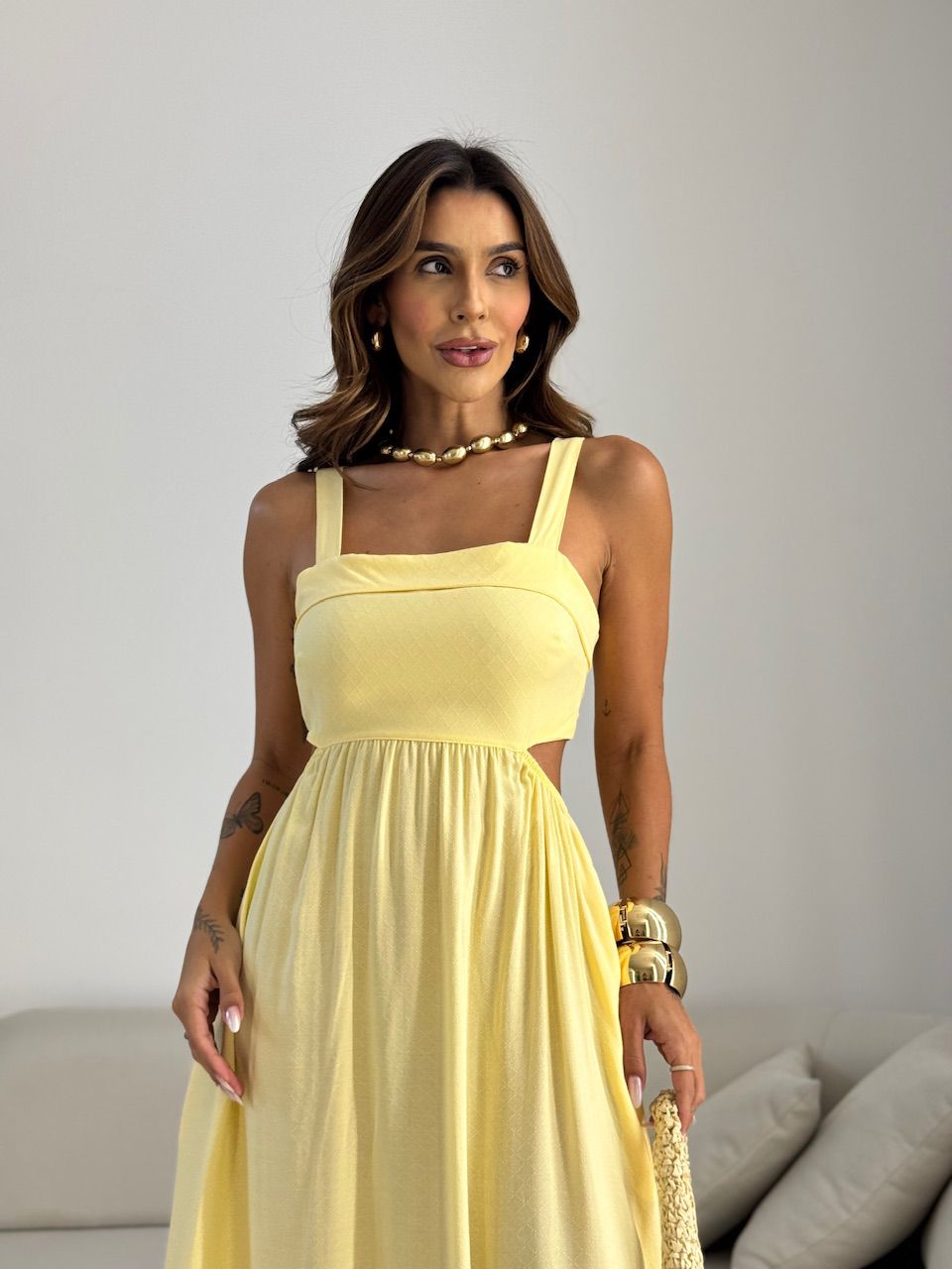 VESTIDO MELANIE ALÇA GROSSA AMARELO
