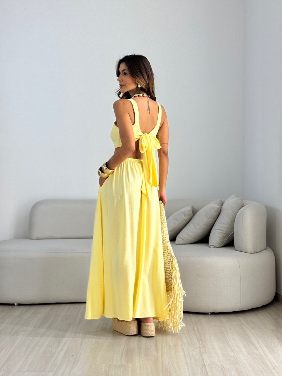 VESTIDO MELANIE ALÇA GROSSA AMARELO