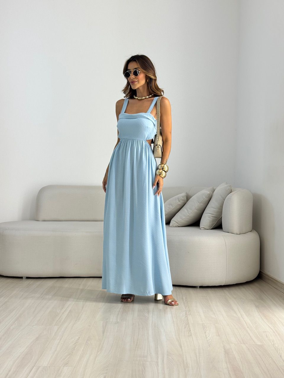 VESTIDO MELANIE ALÇA GROSSA AZUL - 0070380109 - CAROLLA FERRARO