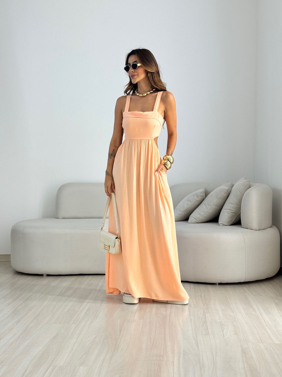 VESTIDO MELANIE ALÇA GROSSA LARANJA - 0070380068 - CAROLLA FERRARO