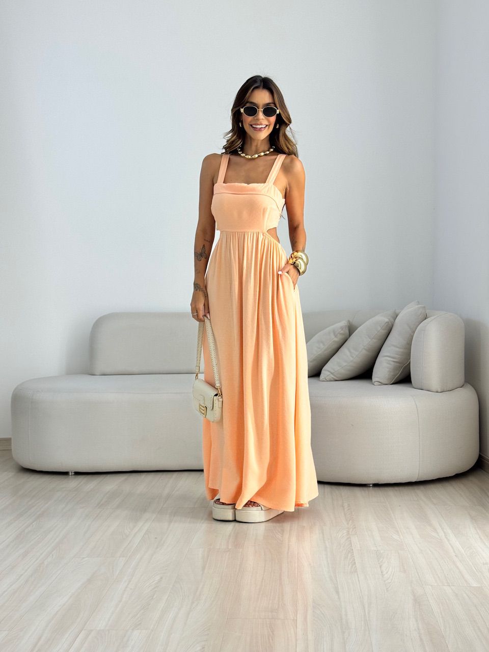 VESTIDO MELANIE ALÇA GROSSA LARANJA