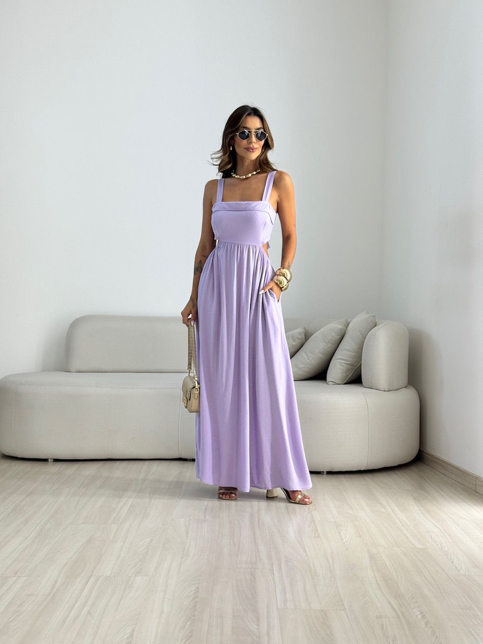 VESTIDO MELANIE ALÇA GROSSA LILÁS - 0070380066 - CAROLLA FERRARO
