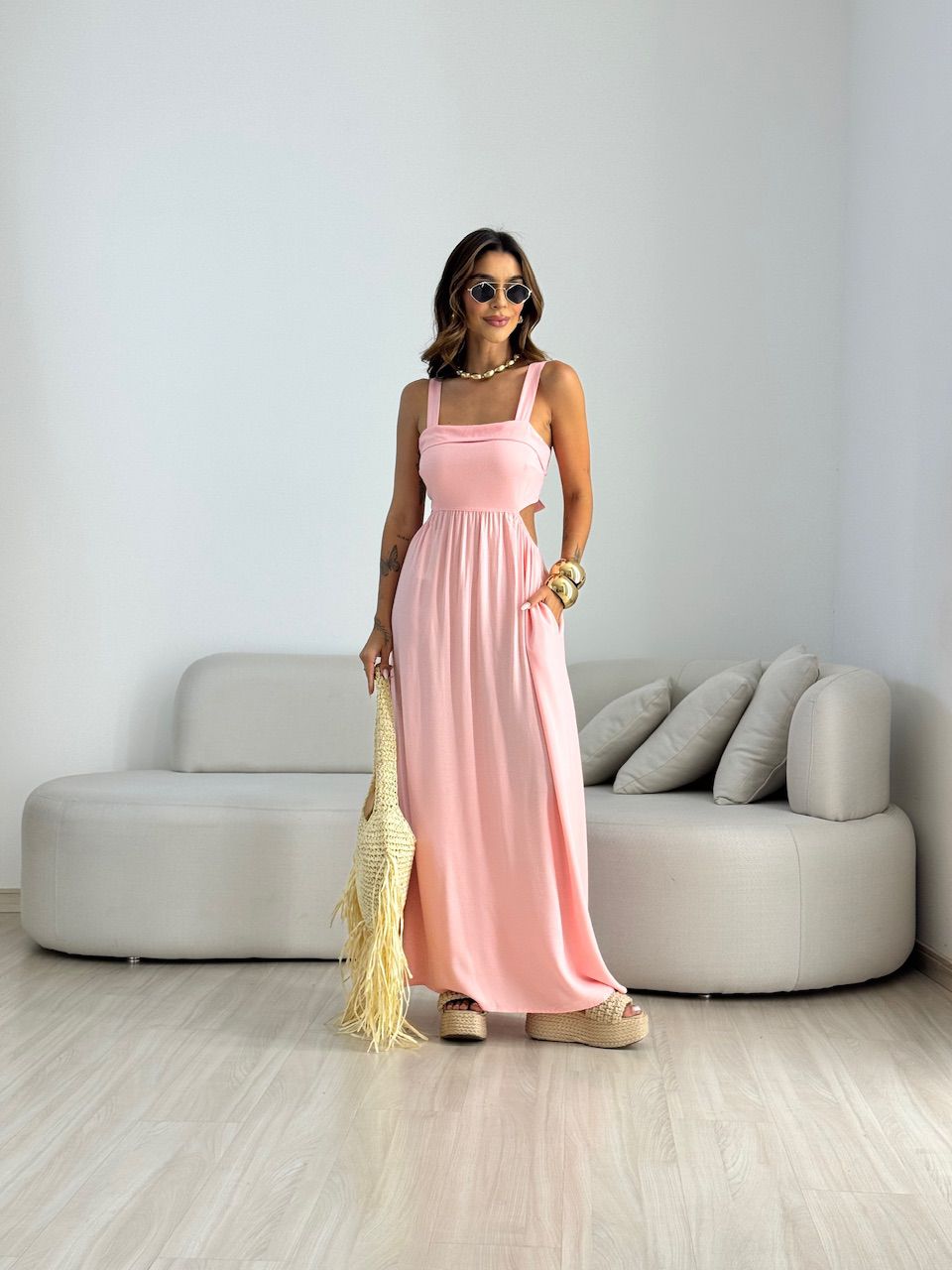 VESTIDO MELANIE ALÇA GROSSA ROSA - 0070380031 - CAROLLA FERRARO