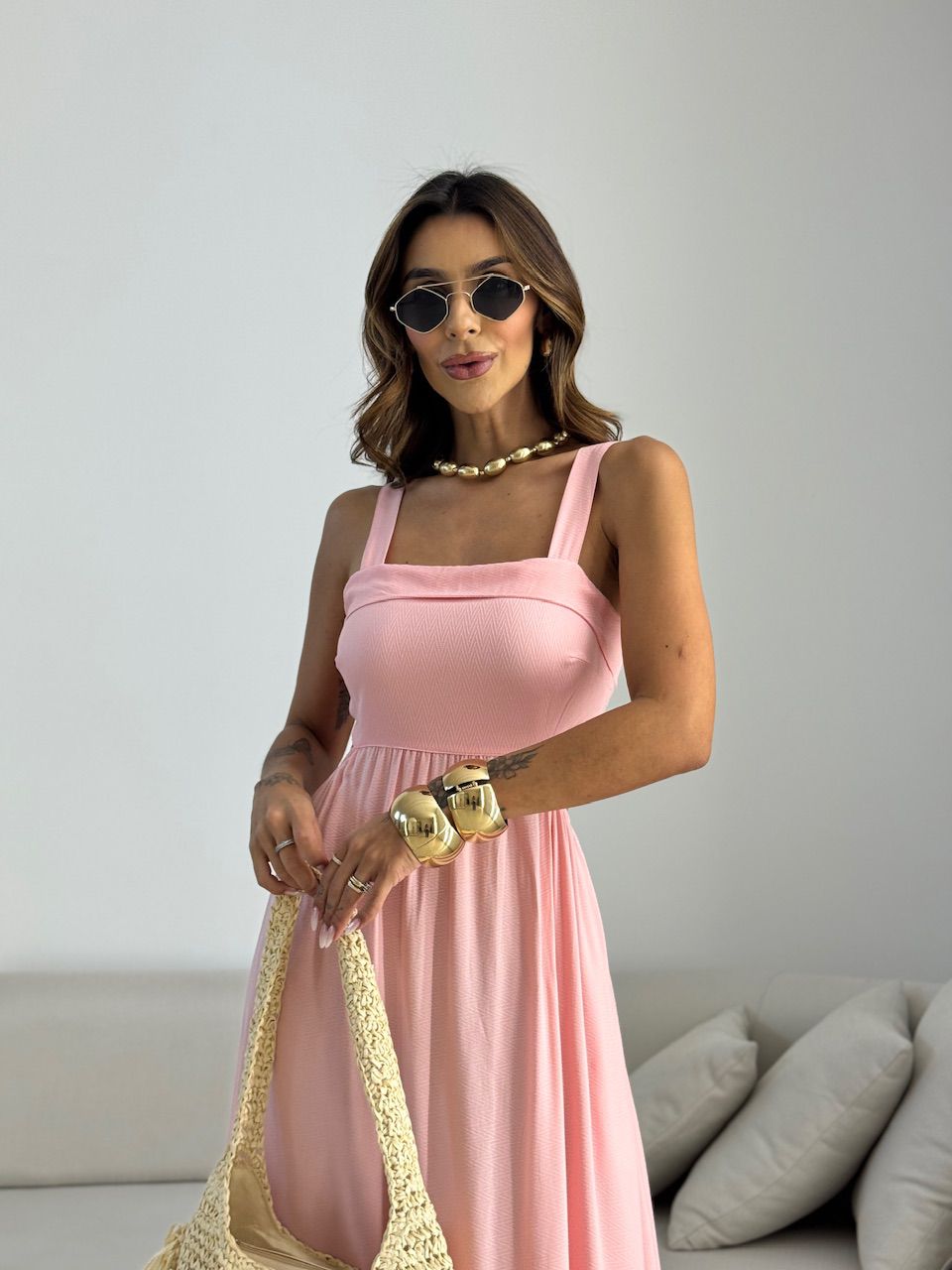 VESTIDO MELANIE ALÇA GROSSA ROSA