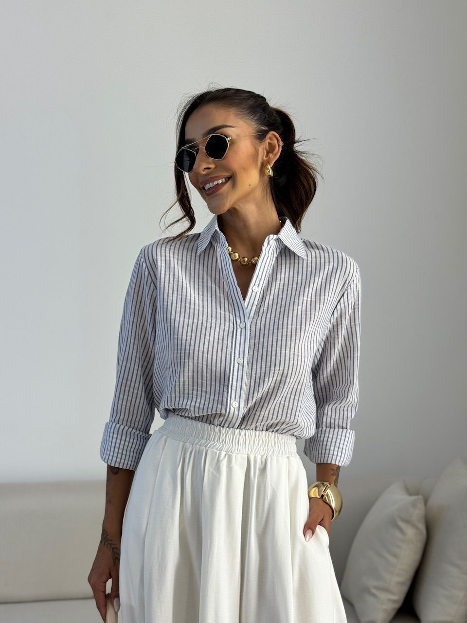 CAMISA ELAINE LISTRADA MARINHO