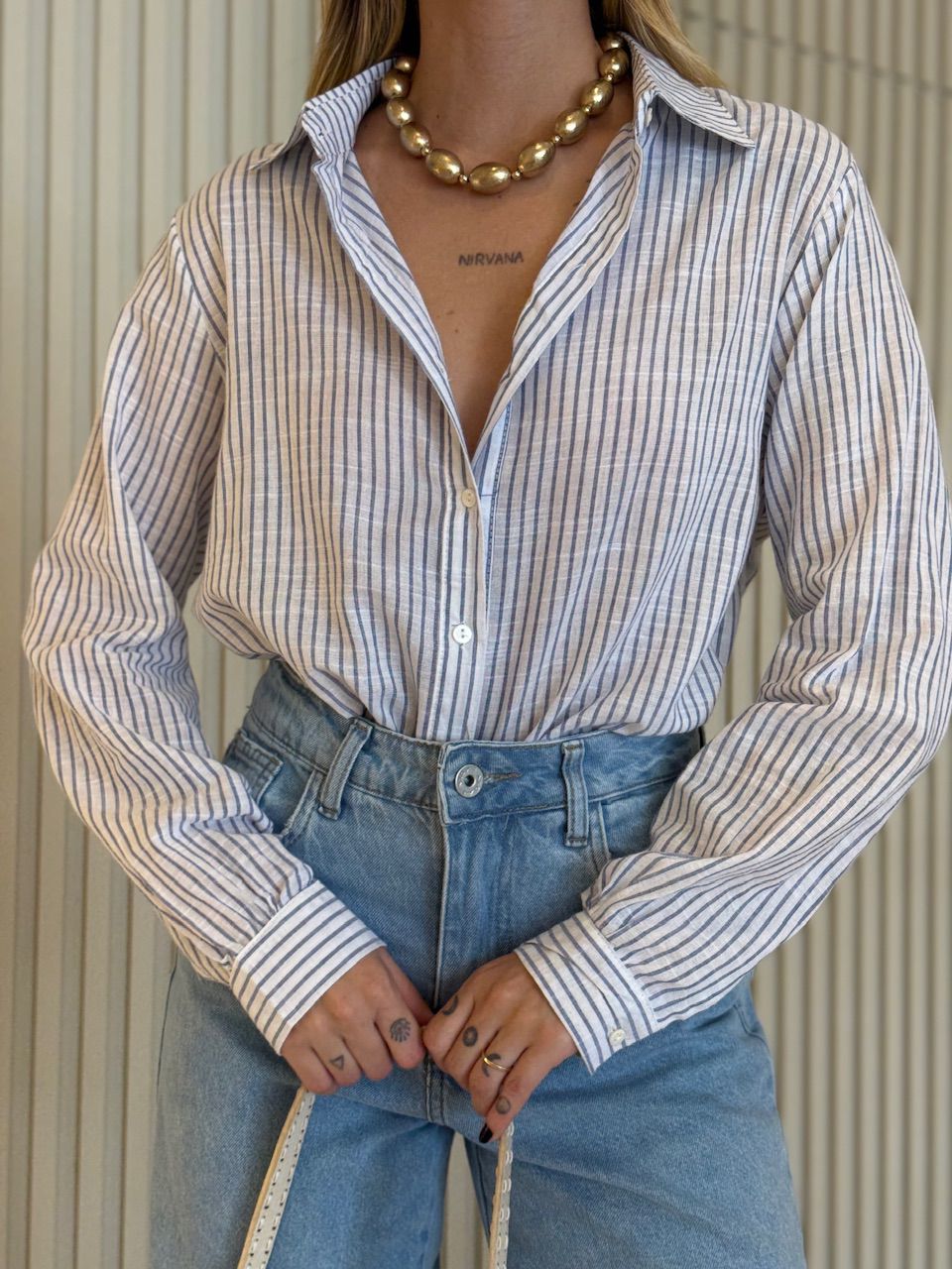 CAMISA ELAINE LISTRADA MARINHO