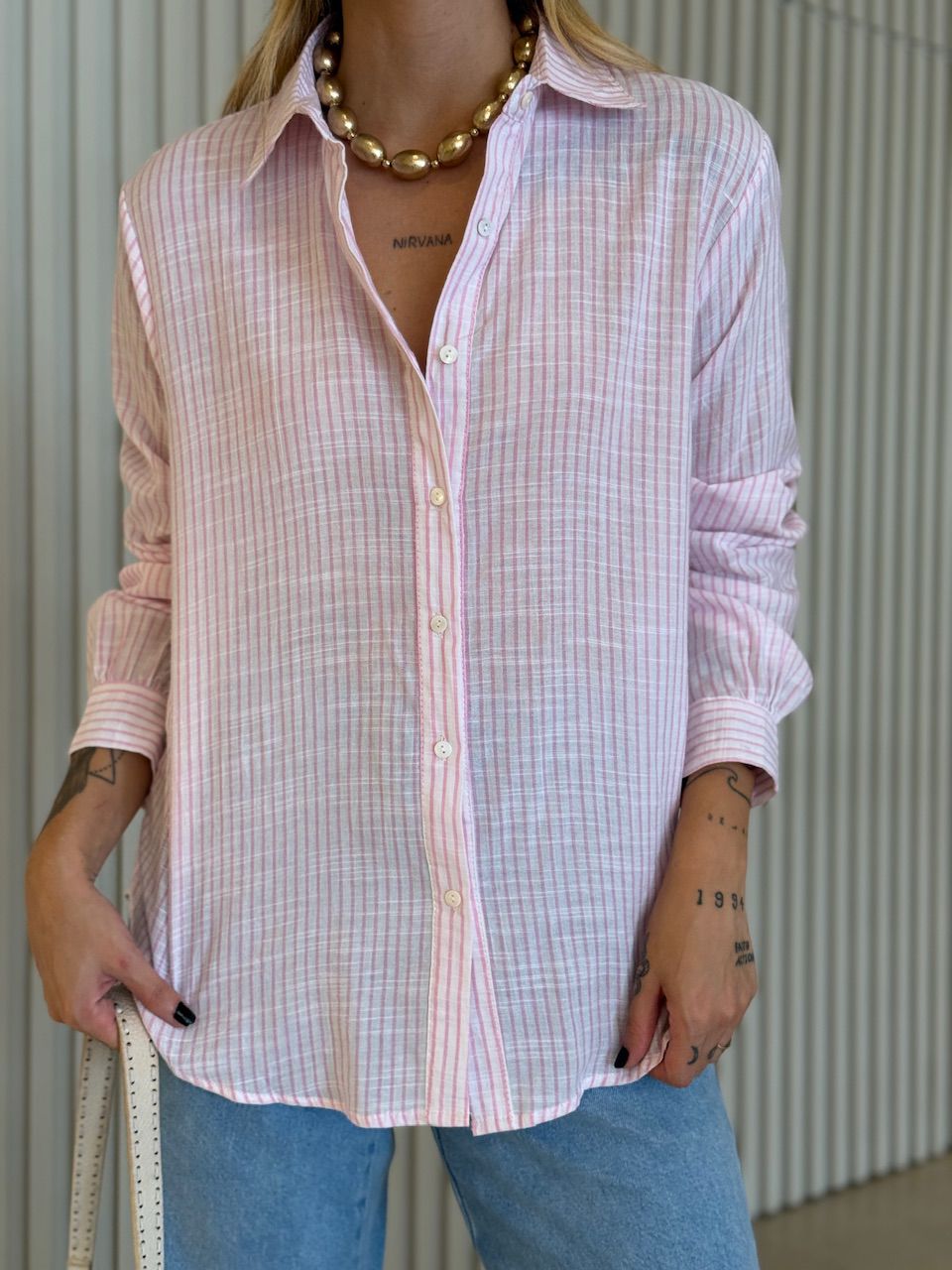 CAMISA ELAINE LISTRADA ROSA