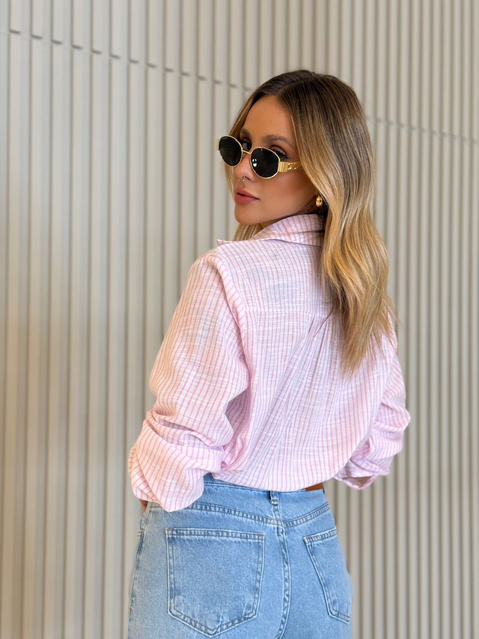 CAMISA ELAINE LISTRADA ROSA