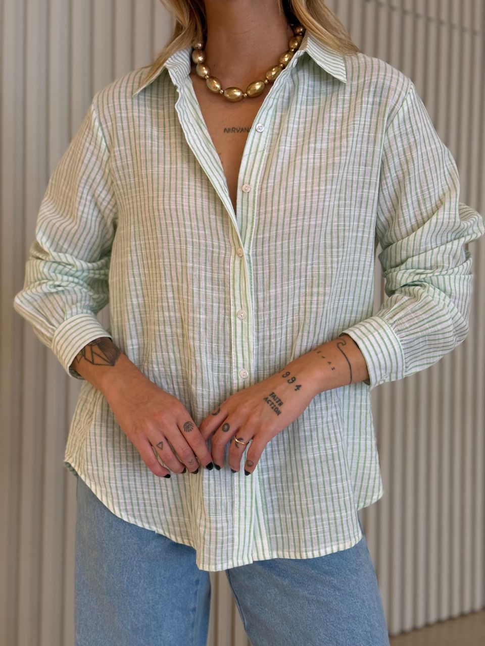 CAMISA ELAINE LISTRADA VERDE