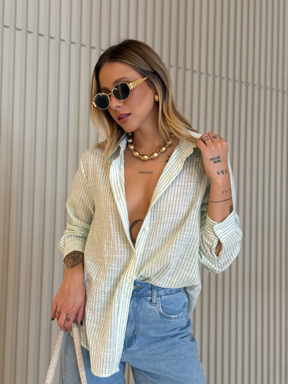 CAMISA ELAINE LISTRADA VERDE