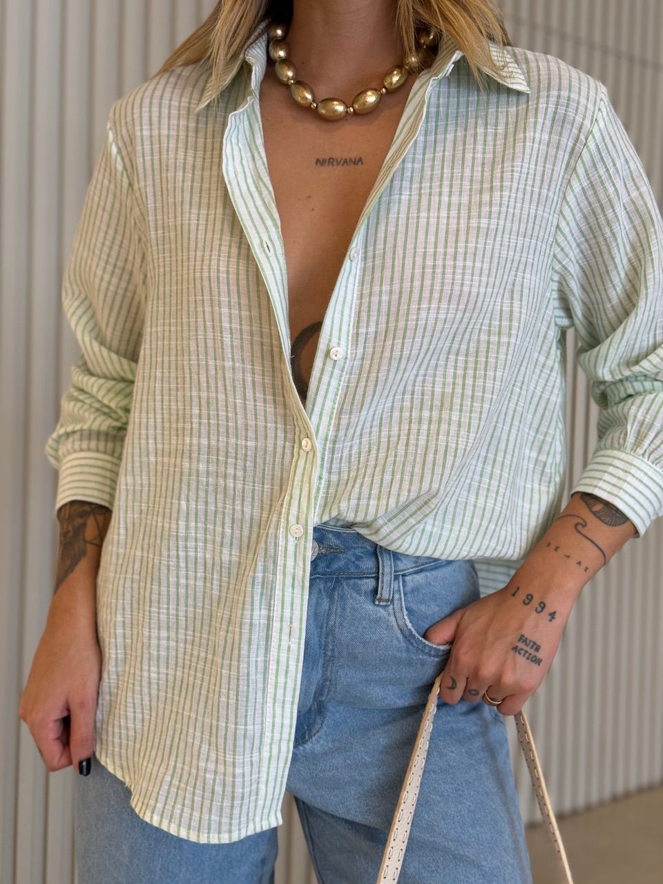 CAMISA ELAINE LISTRADA VERDE