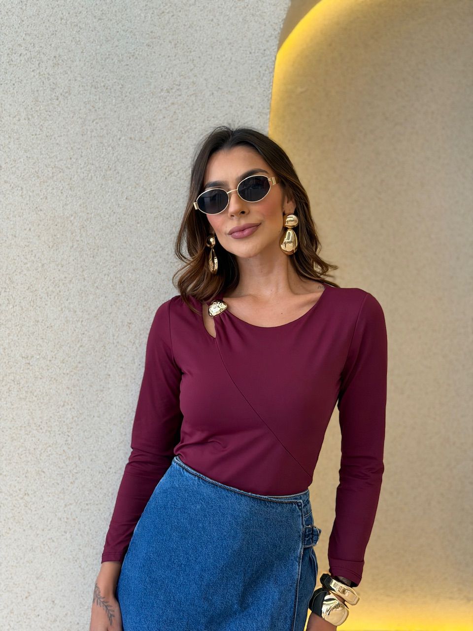 BLUSA IVANA METAL VINHO - 0076290168 - CAROLLA FERRARO