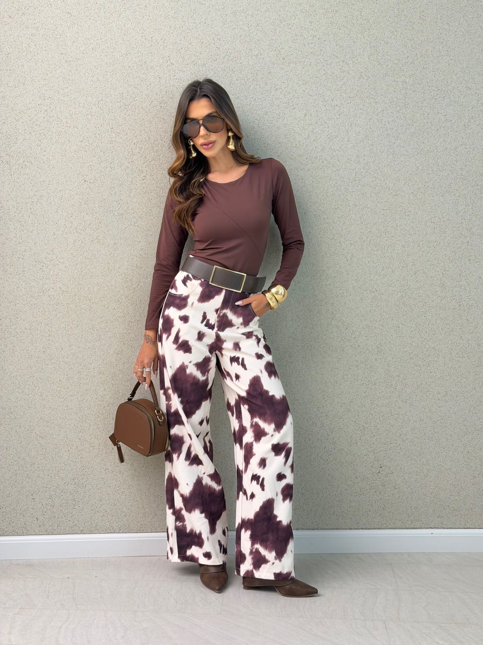 CALÇA MELINA VACA MARROM