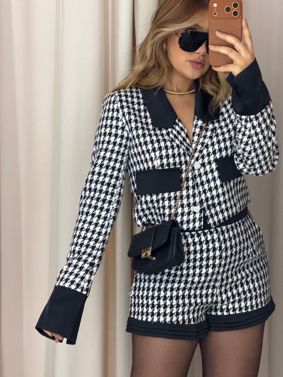 BLAZER LAURA PIED POULE PRETO/BRANCO