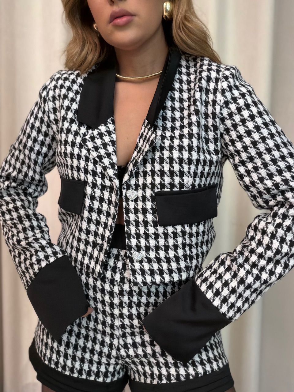 BLAZER LAURA PIED POULE PRETO/BRANCO