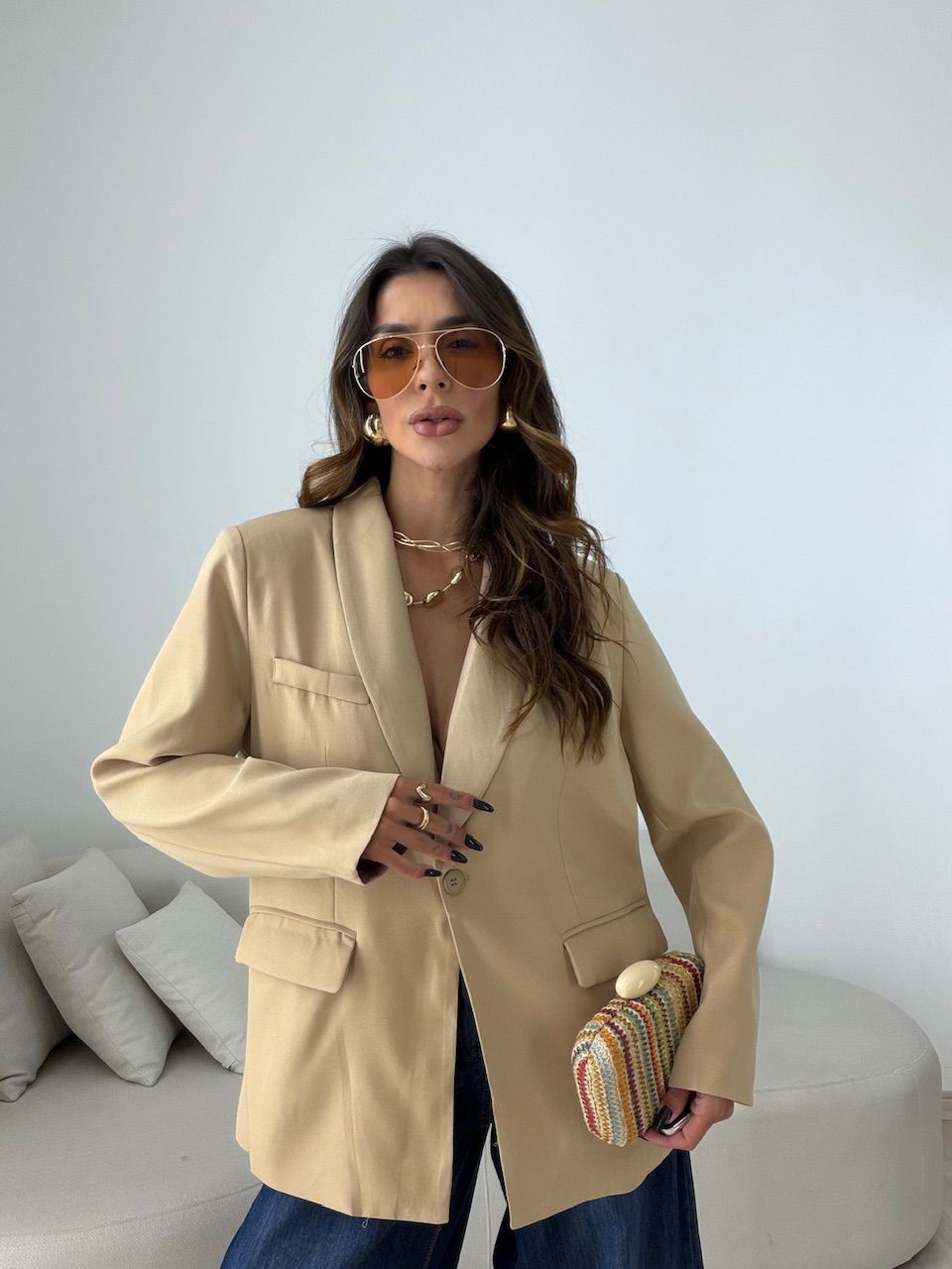 BLAZER CHLOE FORRADO AREIA - 0077470110 - CAROLLA FERRARO