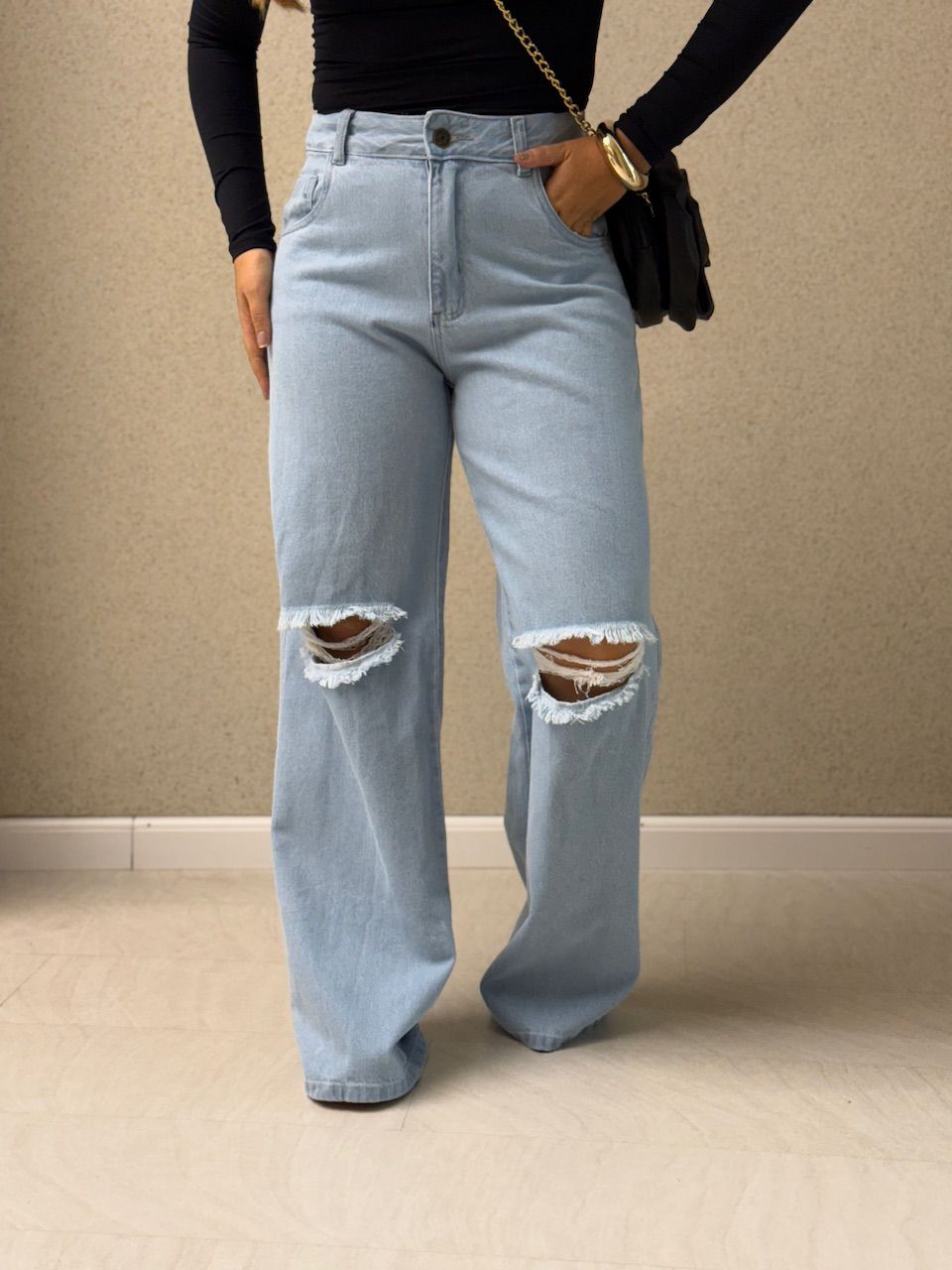 CALÇA DUDA DESTROYED JEANS CLARO - 0077420071 - CAROLLA FERRARO