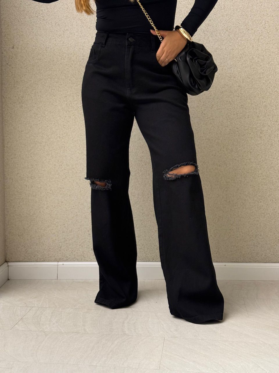 CALÇA DUDA DESTROYED PRETA - 0077420033 - CAROLLA FERRARO